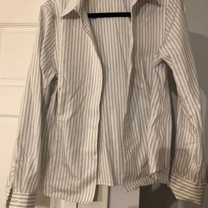 Ann Klein - White with black stripe blouse. Size L. Like NEW.